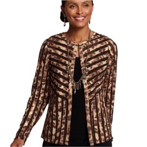 CHICOS Travelers Collection Leopard Print Jacket Dree Strip Chocolate Brown M